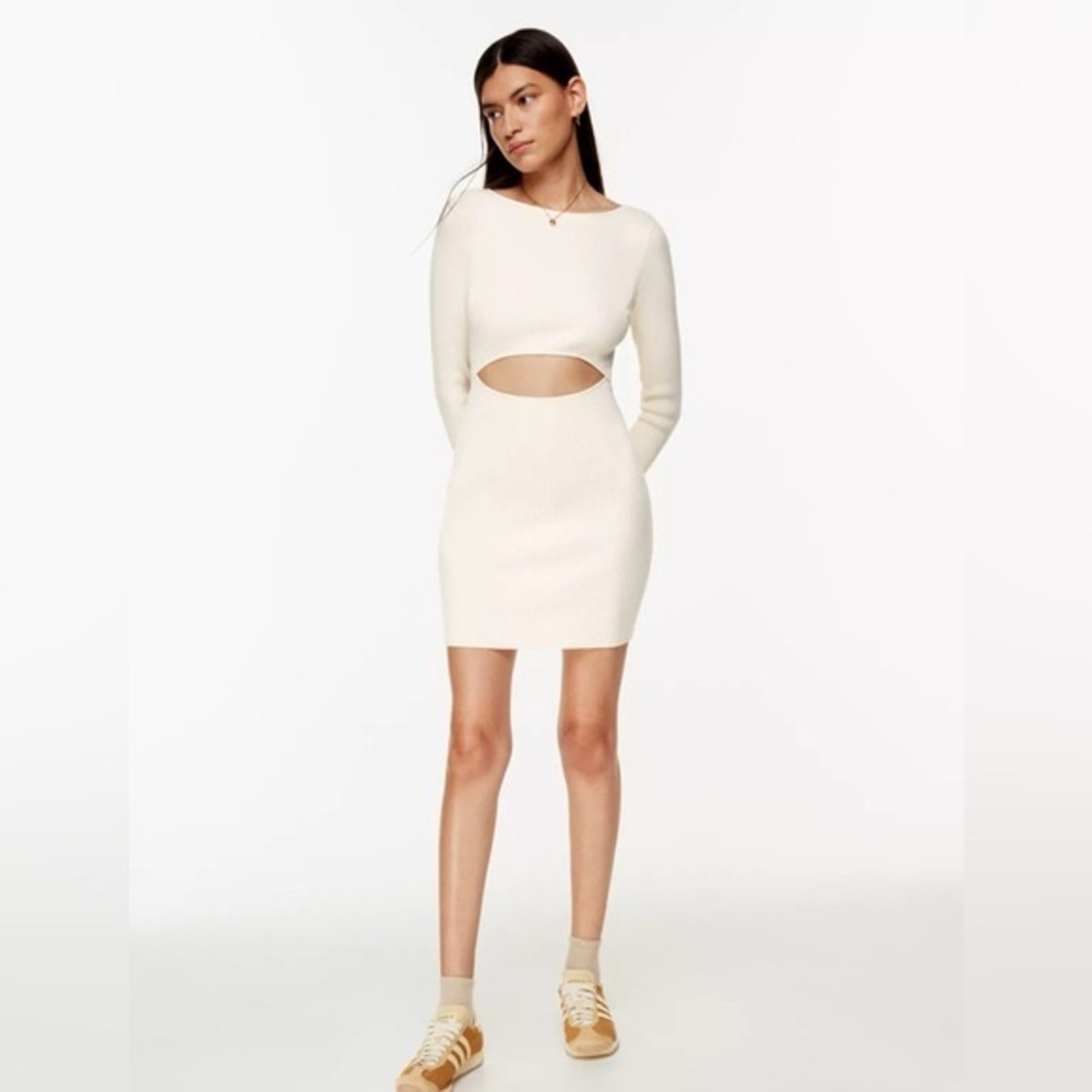 Aritzia Wilfred Cream Ribbed Knit Dress